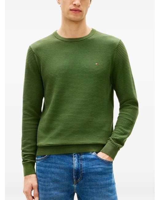 Tommy Hilfiger Green Textured Crewneck Jumper for men