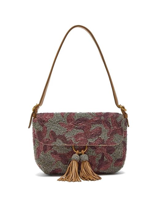 Maliparmi Brown Beaded Floral Shoulder Bag