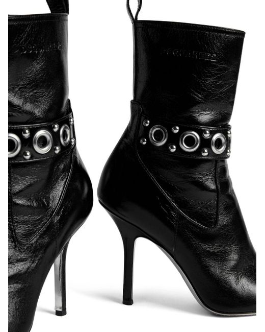 DSquared² Black Gothic Eyelet-Embellished Leather Ankle Boots