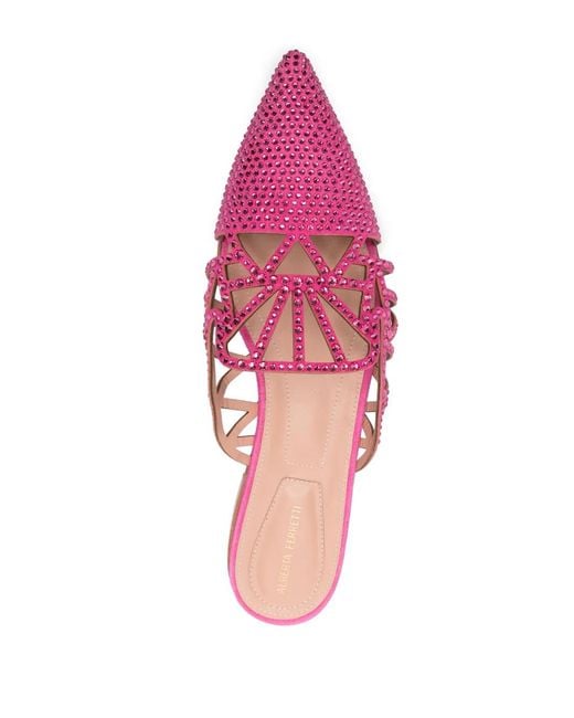 Alberta Ferretti Pink Pointed-Toe Crystal-Embellished Mules