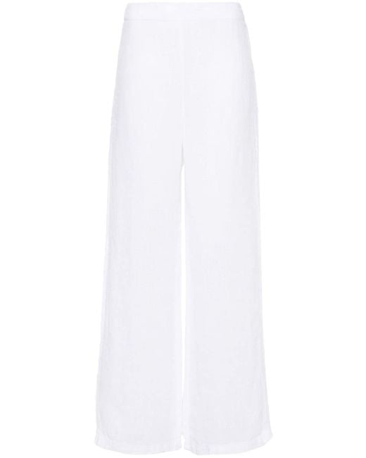 Pantalones rectos con bordado inglés 120% Lino de color White