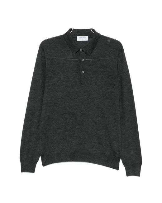 Gran Sasso Black Button-Fastening Polo Sweater for men