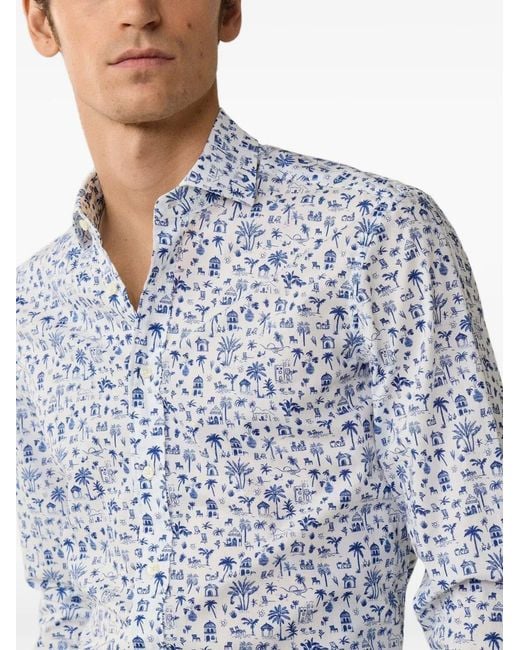 Hackett Blue Island-Print Kent-Collar Shirt for men