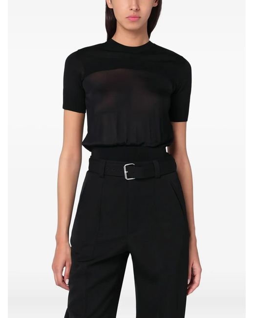 Sportmax Black Ribbed-Hem T-Shirt