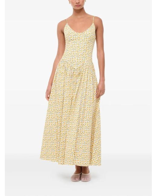 Staud Metallic Dena Floral-Print Midi Dress