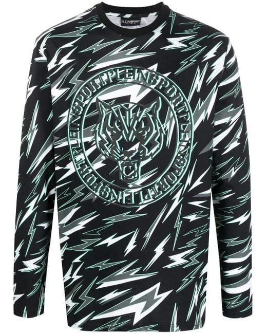 Philipp Plein Green Lightning Print T-Shirt for men