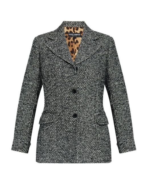 Dolce & Gabbana Gray Flap-Pockets Tweed Jacket