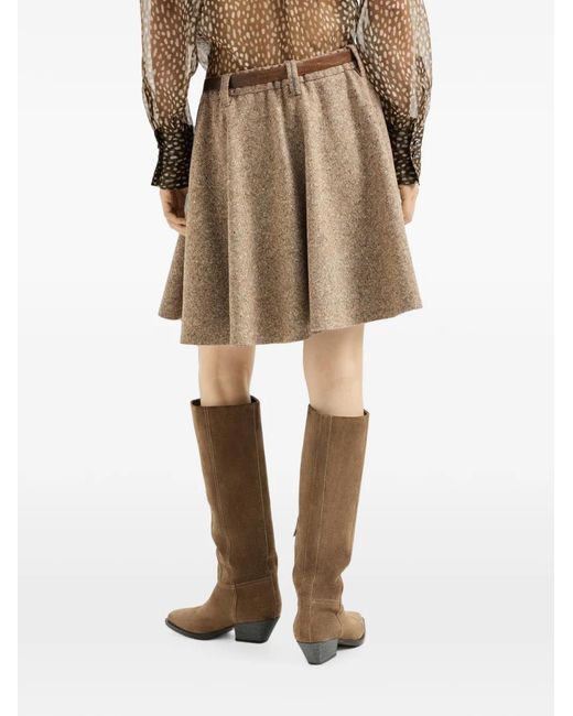 Brunello Cucinelli Brown Virgin Wool Donegal Mini Circle Skirt With Monili