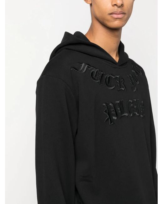 Philipp Plein Black Gothic Plein Logo-Embroidered Hoodie for men