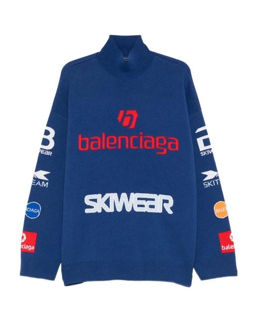 Balenciaga Blue Sponsor Jacquard Turtleneck Sweater for men