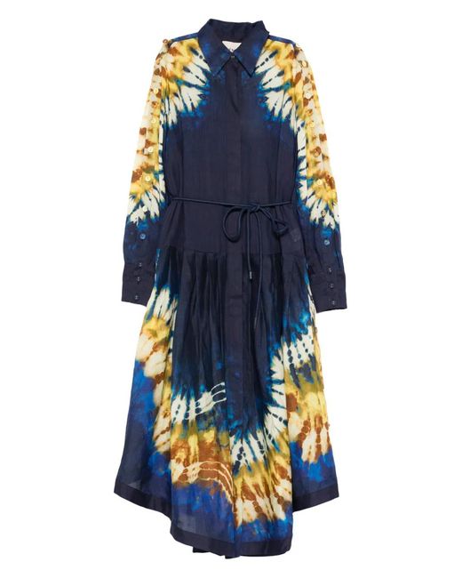 ALÉMAIS Blue Tie-Dye Tie Maxi Dress