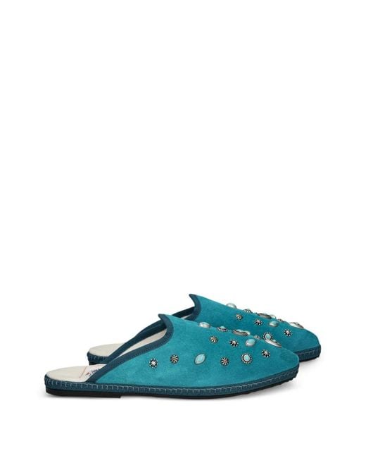 Fortela Blue Flap Friulan Sabot Studded Suede Mules