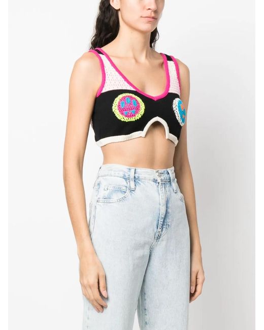 Barrow Pink Crochet-Panel Crop Top