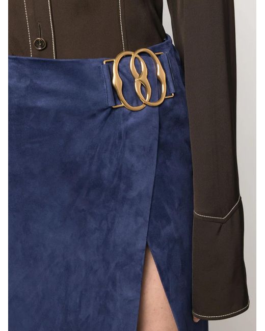 Bally Blue Suede Maxi Wrap Skirt