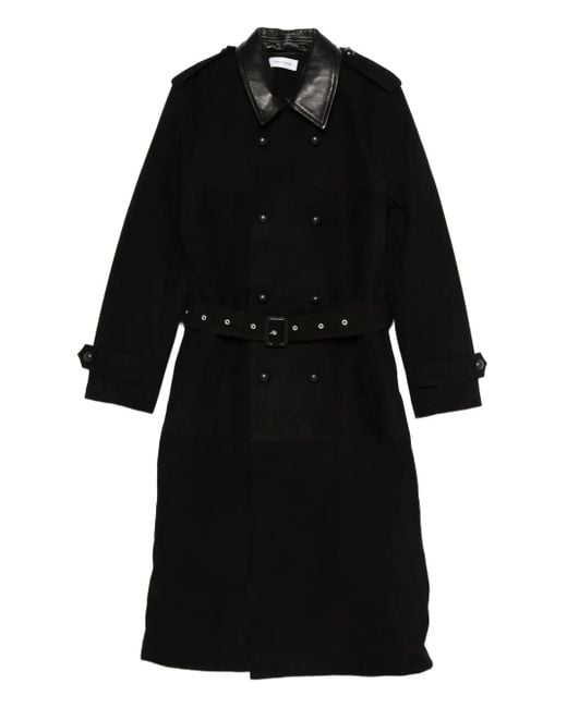Ernest W. Baker Black Leather-Collared Belted Coat for men