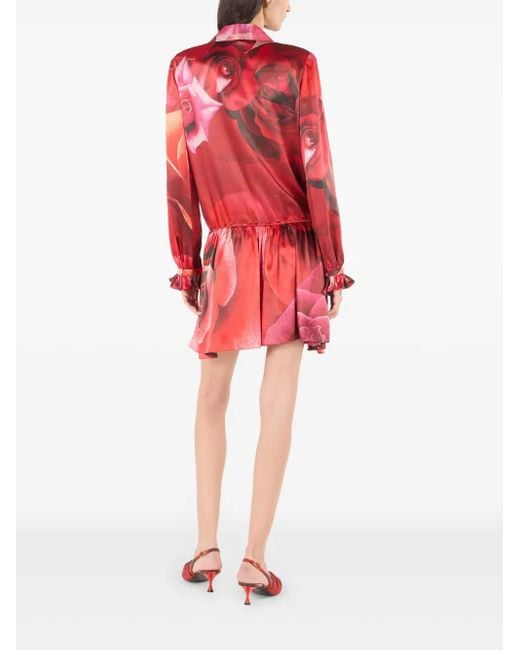 Roberto Cavalli ローズプリント ミニドレス Red