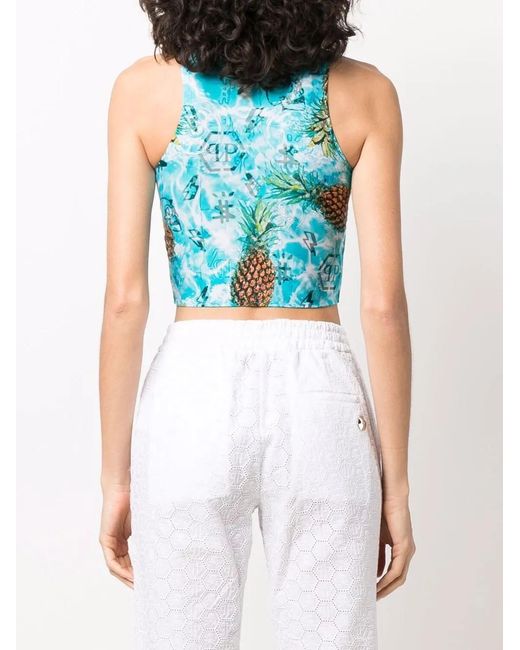 Philipp Plein Blue Pineapple Skies Crop Top