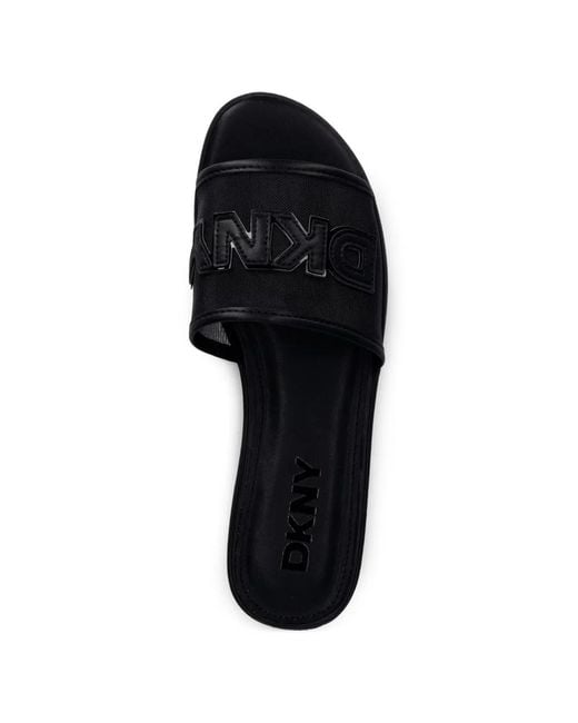 DKNY White Logo-Patch Mesh Sandals