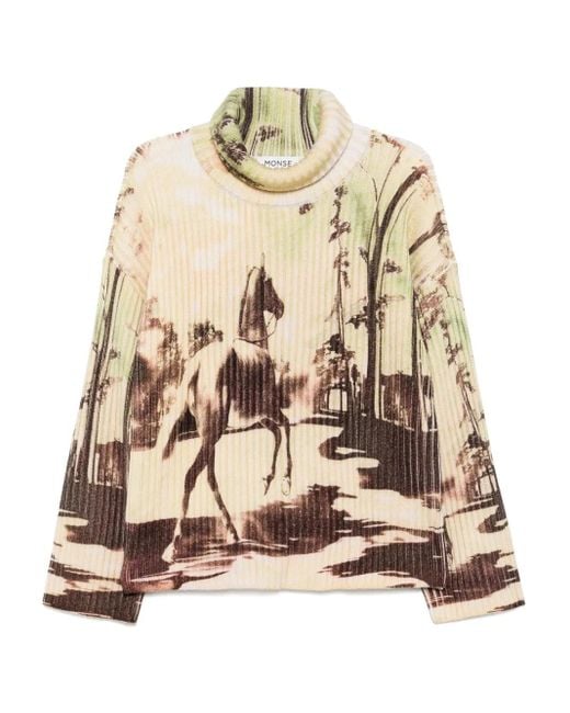 Monse Natural Horse-Print Chunky Ribbed Jumper