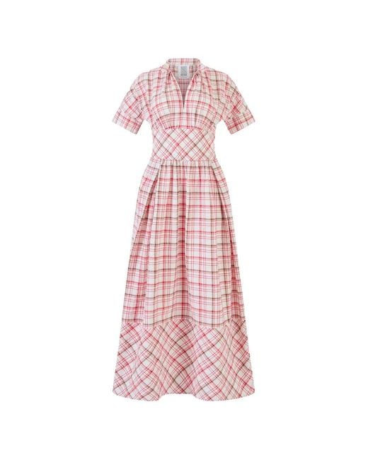 Rosie Assoulin Pink Checked Pleated Dress