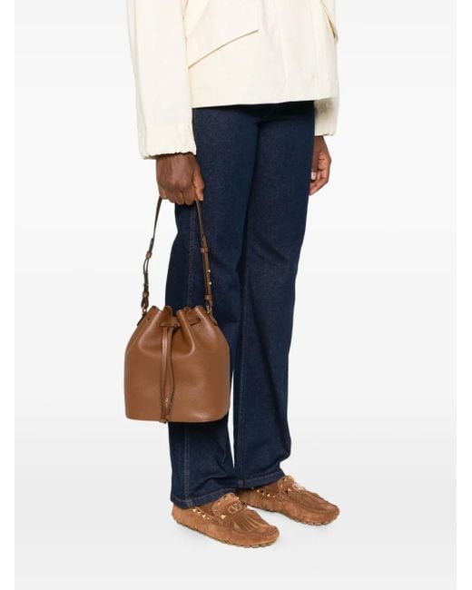 Bally Brown Drawstring Leather Bucket Bag