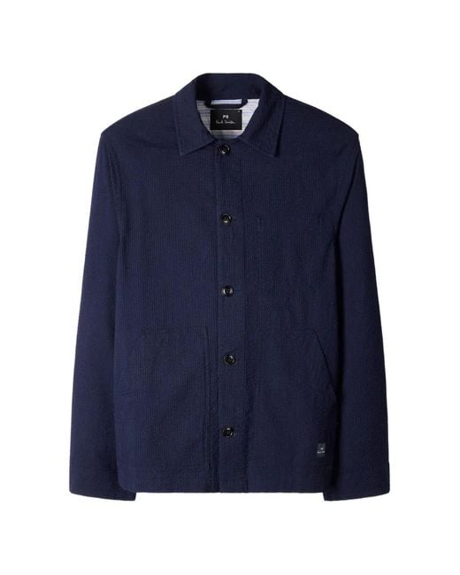 Paul Smith Blue Buttoned Textured Shirt Jacket for men