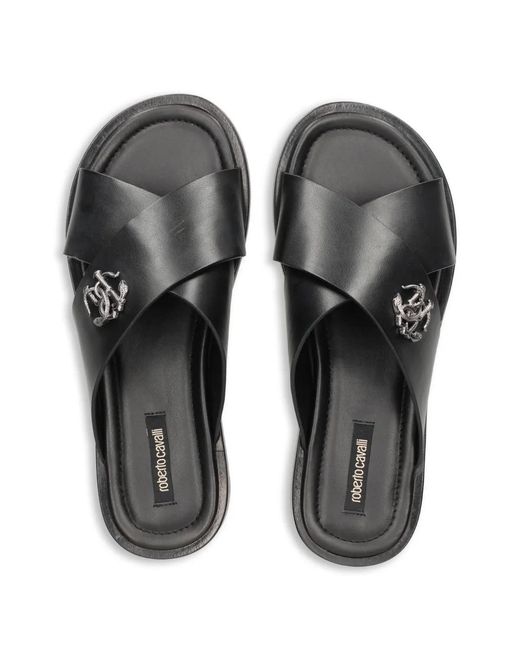 Roberto Cavalli Black Mirror Snake Sandals for men
