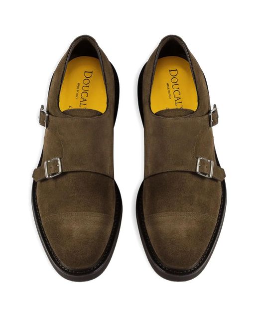 Doucal's Brown Double-Buckle Suede Shoes for men