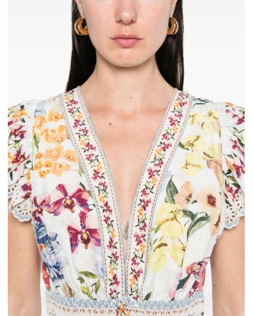 Farm Rio White Greek Garden Blouse