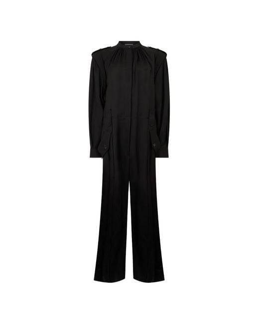 Alberta Ferretti Black Button-Up Gathered Jumpsuit