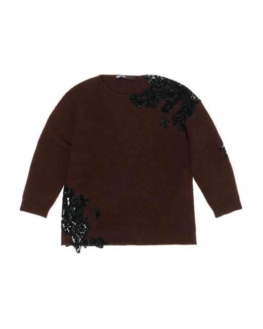Bimba Y Lola Brown Lace-Panel Sweater