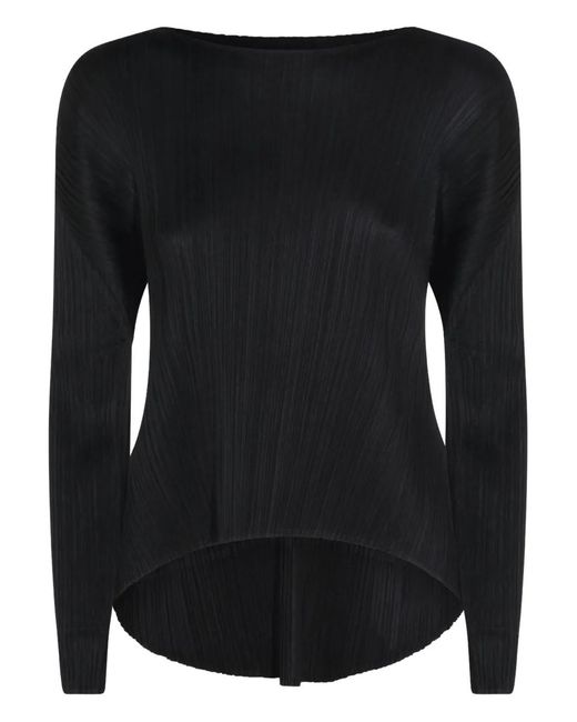 Pleats Please Issey Miyake Black Pleated Long-Sleeved Top