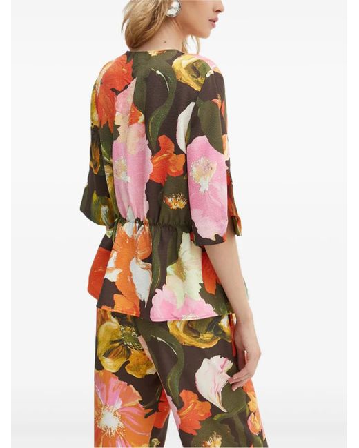 Stine Goya Red Floral-Pattern Short-Sleeve Blouse