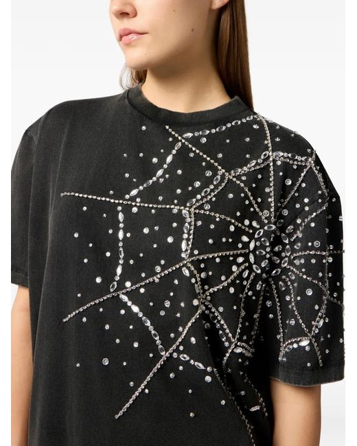 Philipp Plein Black Spiderweb-Strass T-Shirt Dress