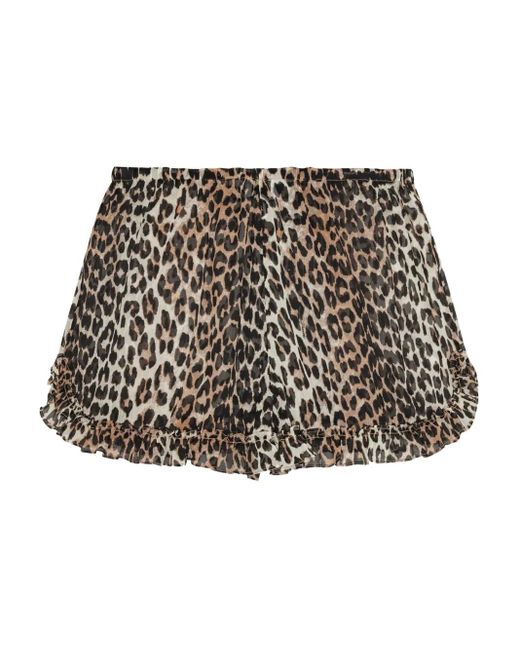 Ganni Black Leopard-Print Ruffled Shorts