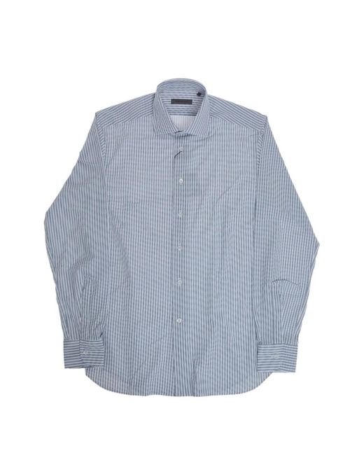 Corneliani Blue Striped Wrinkle-Free Shirt for men