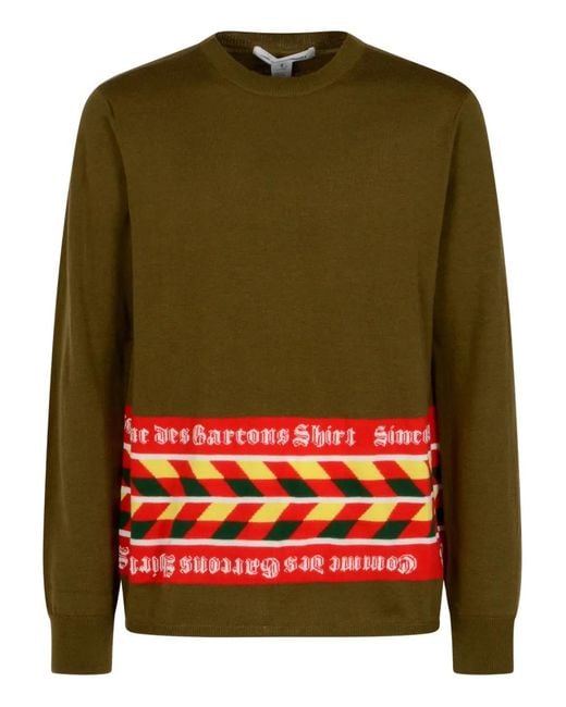 Comme des Garçons Green Striped-Panel Sweater for men