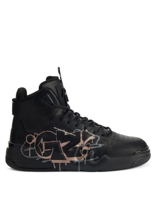Giuseppe Zanotti Black Talon Graffiti-Print Leather High-Top Sneakers for men