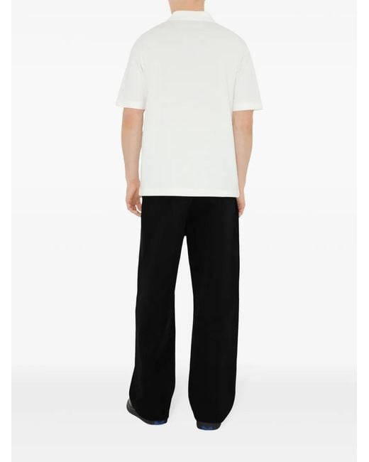 Burberry White Logo-Patch Cotton Polo Shirt for men