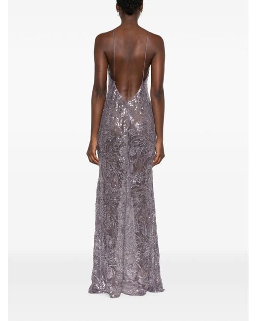 The New Arrivals Ilkyaz Ozel Purple Sequin-Embellished V-Neck Maxi Dress