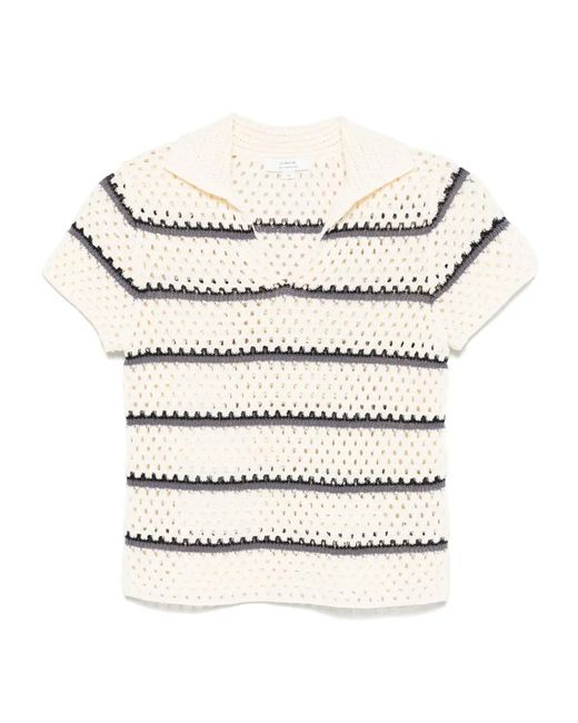 Vince Natural Macrame Striped Top
