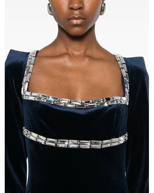 Jean Louis Sabaji Black Crystal-Embellished Velvet Gown