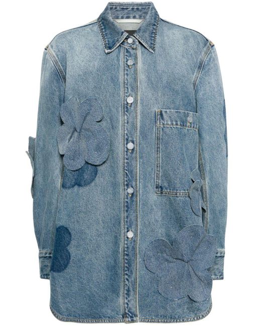 JNBY Blue Oversized Floral-appliqué Denim Jacket