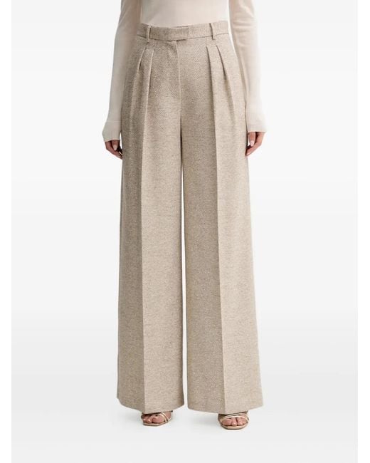 SIMONA CORSELLINI Natural Pleated Herringbone Trousers