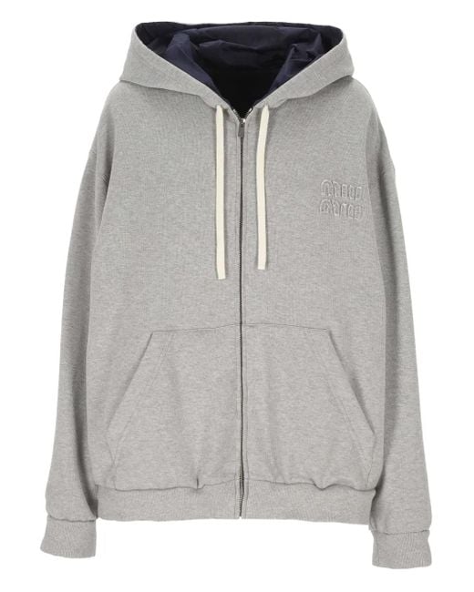 Miu Miu Gray Kapuzenjacke mit Logo-Applikation