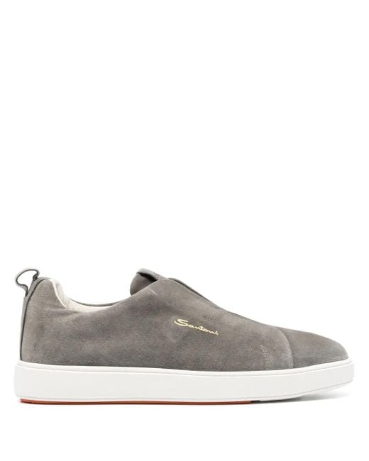 Santoni Gray Gyan Slip-On Suede Sneakers for men