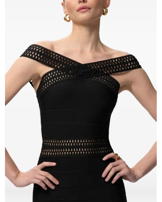 Herv Lger Robe Longue Octavia  paules Dnudes in Black | Lyst