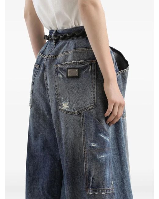 Jeans Crop Con Effetto Vissuto di Dolce & Gabbana in Blue