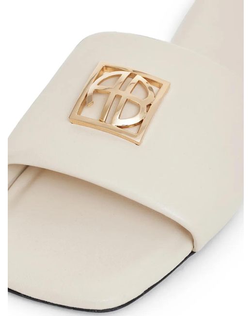 Anine Bing White Sandales En Cuir Avec Logo À Bout Carré