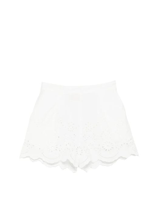 Mc2 Saint Barth White Broderie-Anglaise Scalloped-Hem Shorts